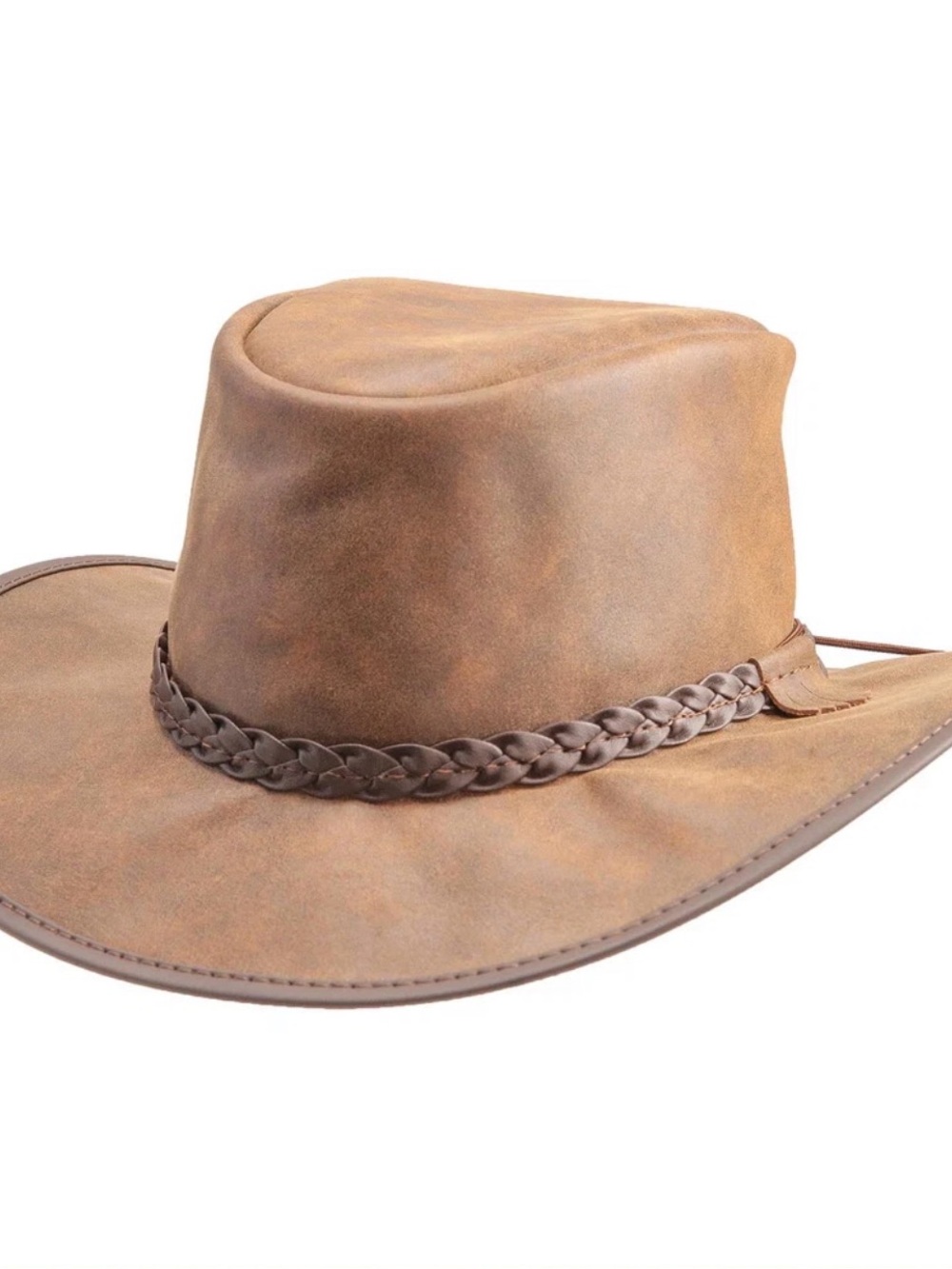 Women's Brown Braided-Trim Crusher/ Bomber Brown leather Hat - Picture 3 of 4